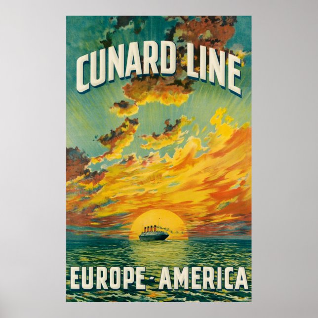 POSTER CUNARD OCEAN LINER EUROPE AMÉRICA (Frente)