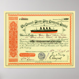 Poster Cunard Steam-Ship Company 1909 — Certificado de Ex