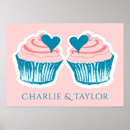 Poster Cupcake Amor casal nomes personalizados