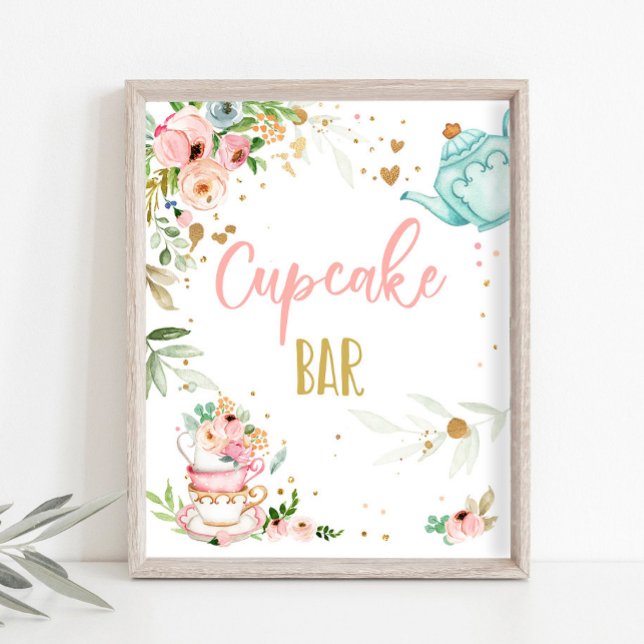 Poster Cupcake Bar Tea Party Baby Brewing Baby Shower (Criador carregado)