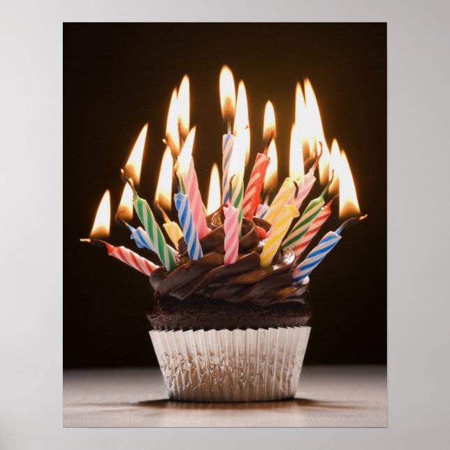 Póster Cupcake com velas de aniversário (Frente)