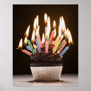 Póster Cupcake com velas do aniversário