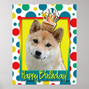 Póster Cupcake de aniversário - Shiba Inu