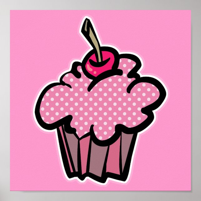 Poster cupcake de bolinhas rosa (Frente)