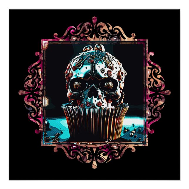 Póster Cupcake de Caveira de Clocagem (Frente)
