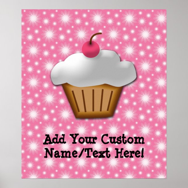 Poster Cupcake de corte com cereja rosa no topo (Frente)