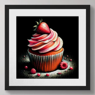 Poster Cupcake de Morango de Desenho do Pastel