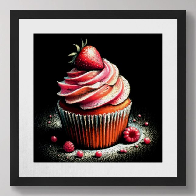 Poster Cupcake de Morango de Desenho do Pastel (Criador carregado)