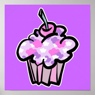 Poster cupcake de nuvens rosa e roxa