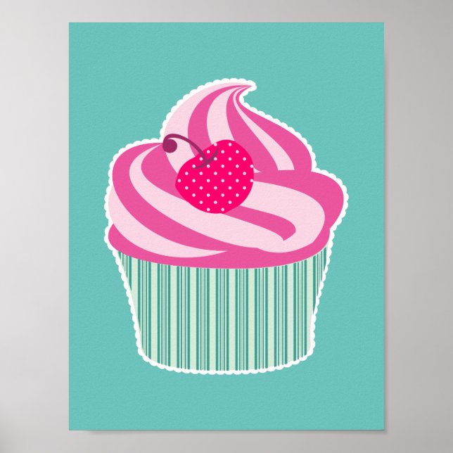 Póster Cupcake rosa WIth Bolinhas Cherry (Frente)