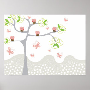 Póster Cupcakes Caprichosos Árvore Borboletas Feliz Anive