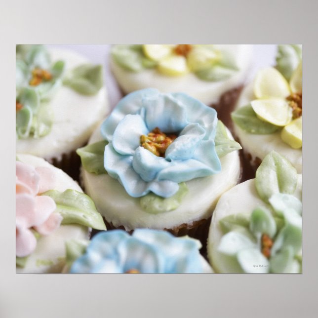Póster cupcakes com gelo de flores (Frente)