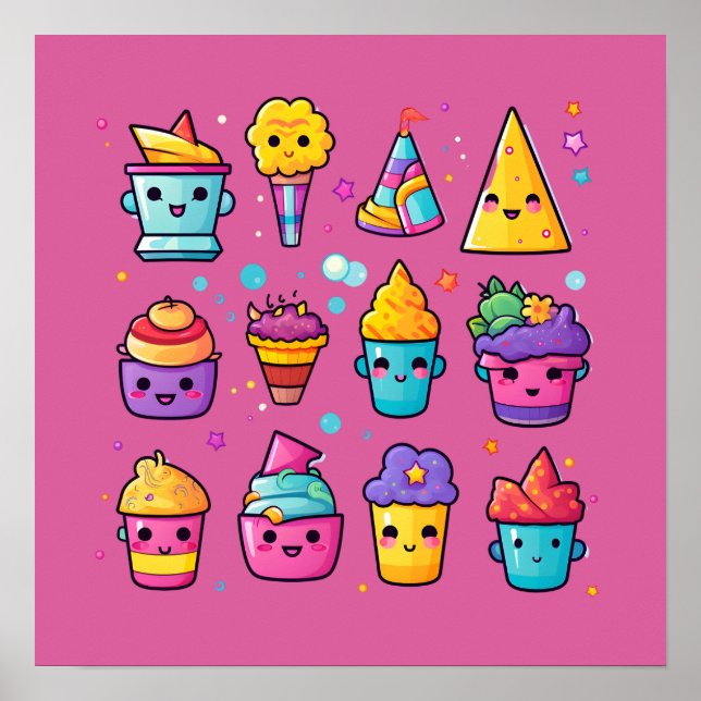 Poster Cupcakes com rostos sorridentes (Frente)