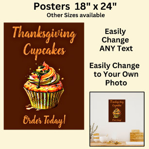 Poster Cupcakes De Ação De Graças Totalmente Editáveis, L