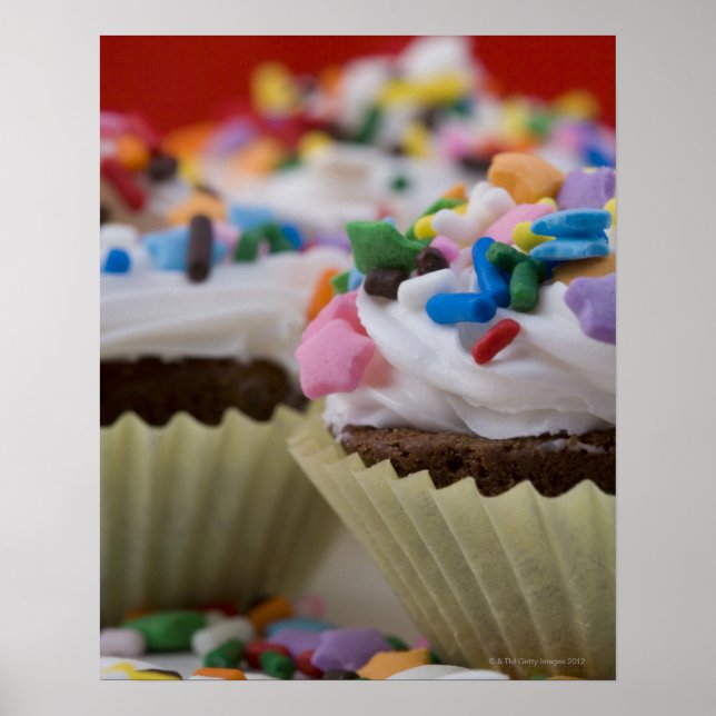 Poster Cupcakes de chocolate com gelo e aspersores, (Frente)
