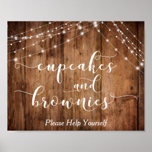 Poster Cupcakes de madeira e luzes e sinal de recepção de
