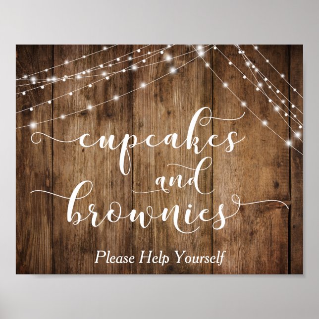 Poster Cupcakes de madeira e luzes e sinal de recepção de (Frente)