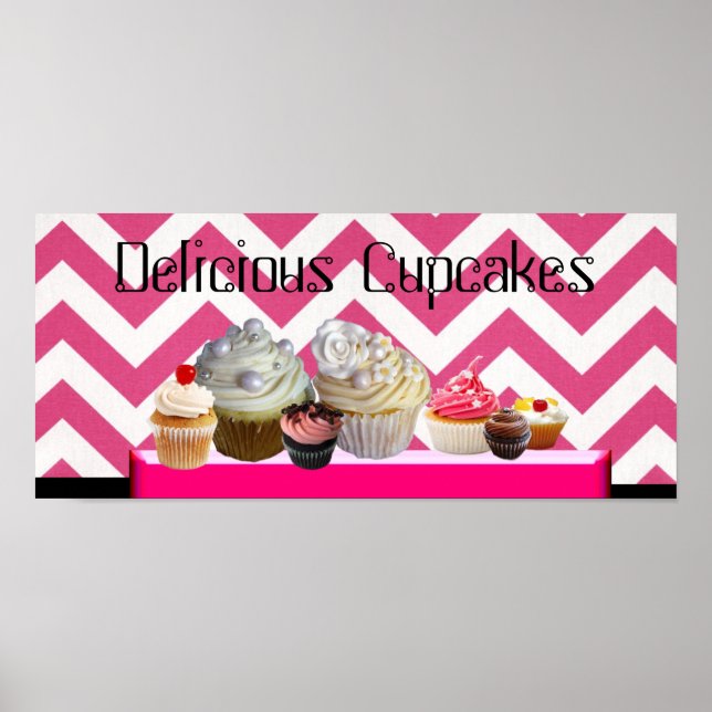 POSTER CUPCAKES DELICIOSOS DESERTAM COMPRO/ PINK BRANCO C (Frente)