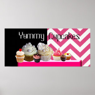 PÓSTER CUPCAKES DELICIOSOS DESERTAM COMPRO/ PINK CHEVRON
