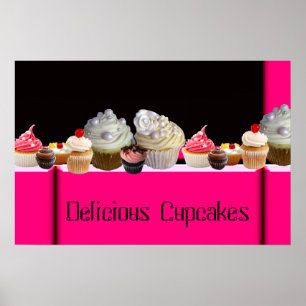 POSTER CUPCAKES DELICIOSOS LOJA NO DESERTO/ ROSA PRETO BR