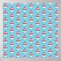 Cupcakes Fofos em Fundo Azul