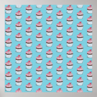 Poster Cupcakes Fofos em Fundo Azul