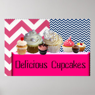 PÓSTER CUPCAKES GOSTOSOS LOJA NO DESERTO/CHEVRON AZUL ROS