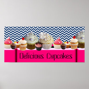 Póster Cupcakes JOVENS MERECEM COMPRO/CHEVRON BRANCO AZUL