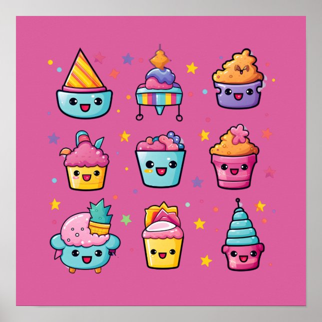 Poster Cupcakes kawaii (Frente)
