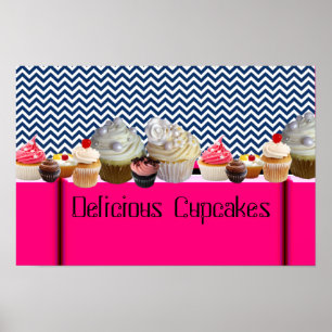 PÓSTER CUPCAKES MEUS MERECEM COMPRO/ CHEVRON BRANCO AZUL