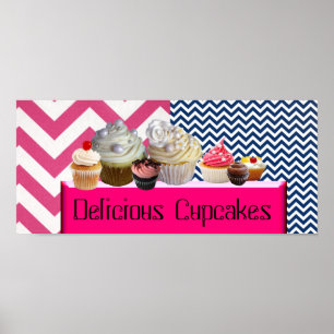 PÓSTER CUPCAKES MEUS MERECEM COMPRO/PINK CHEVRON BRANCO A