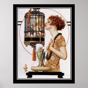 Póster Cupid in a Cage Art Deco Print