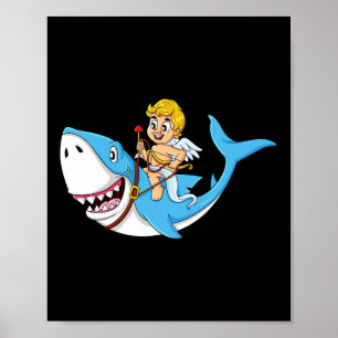 Poster Cupid Riding Shark Dia de os namorados Divertido M