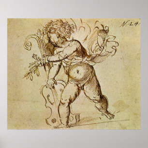 Póster Cupido com violino por Domenico Campagnola