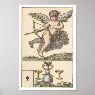 Poster Cupido do cartão de jogo do vintage e ás de espa