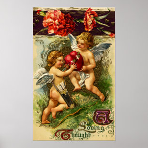 Poster Cupido e namorados do vintage dos cravos