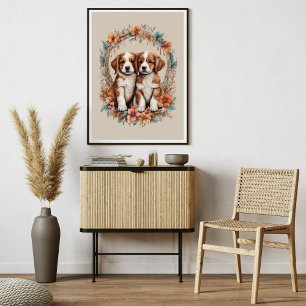 Poster Cuppies Castanhos com Flores Laranja