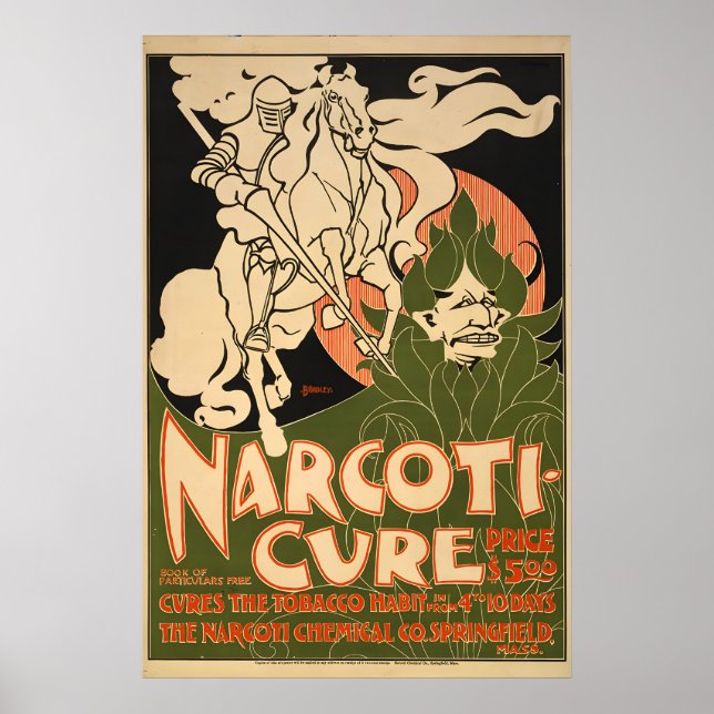 Poster Cura de Narcóticos - Pare de Fumar - Cartaz Antigo (Frente)