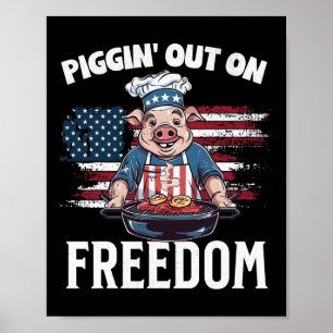 Poster Curioso 4 De Julho De Pig Griling Party Rbecue Pi