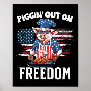 Poster Curioso 4 De Julho De Pig Griling Party Rbecue Pi