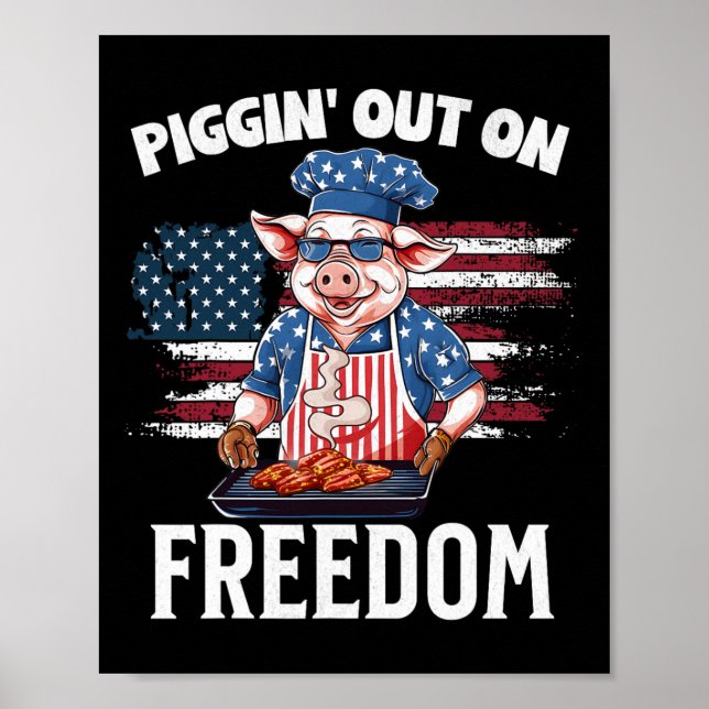 Poster Curioso 4 De Julho De Pig Griling Party Rbecue Pi (Frente)