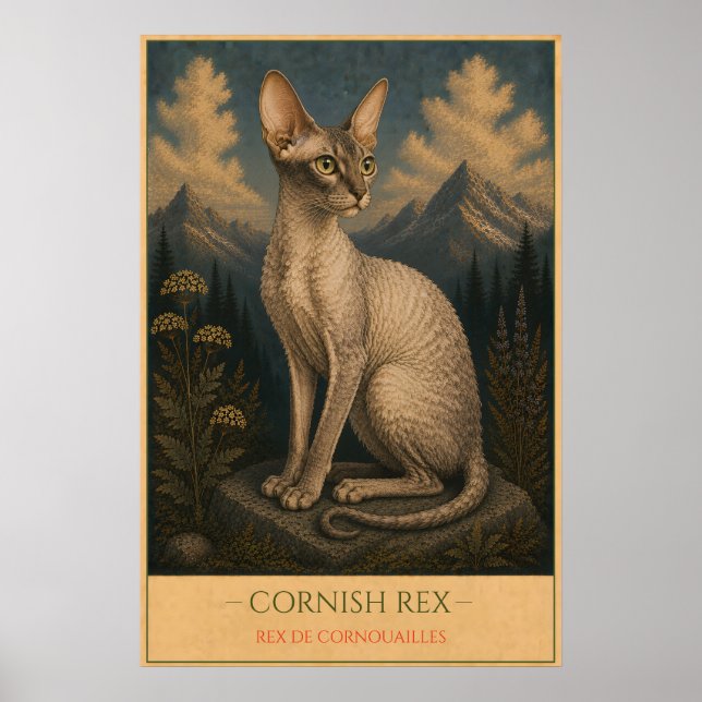 Poster Curled Elegance: Cornish Rex (Frente)