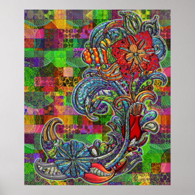 Póster Curls Florais Abstrato Arte Moderna (Frente)