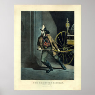 Poster Currier & Ives do vintage o bombeiro americano