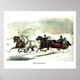Poster Currier & Ives Lithograph: A Corrida de Sleigh