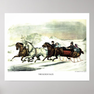Poster Currier & Ives Lithograph: A Corrida de Sleigh