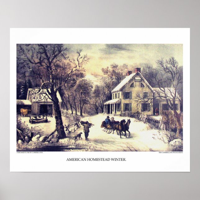 Poster Currier & Ives Lithograph: American Homestead Wint (Frente)