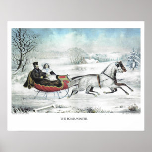 Póster Currier & litografia de Ives: A ESTRADA, INVERNO