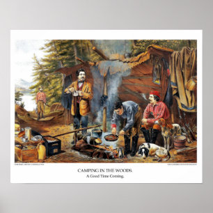 Póster Currier & litografia de Ives: Acampamento nas