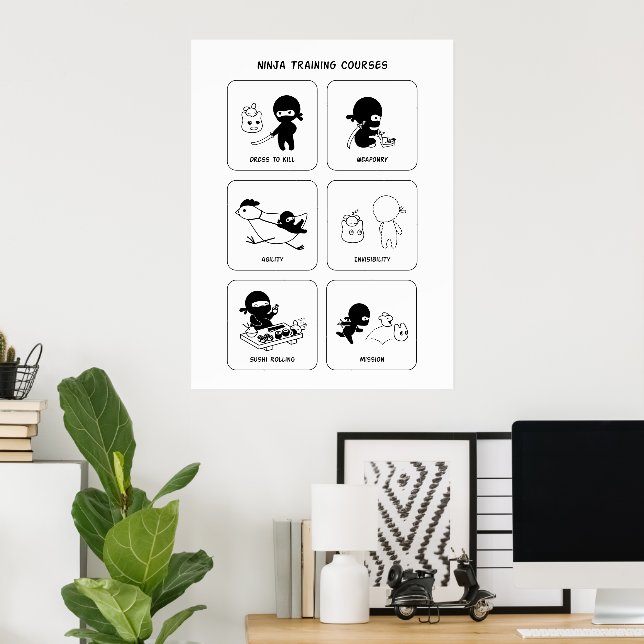 Póster Cursos de Treinamento Ninja, Cor Personalizada (Escritório em casa)